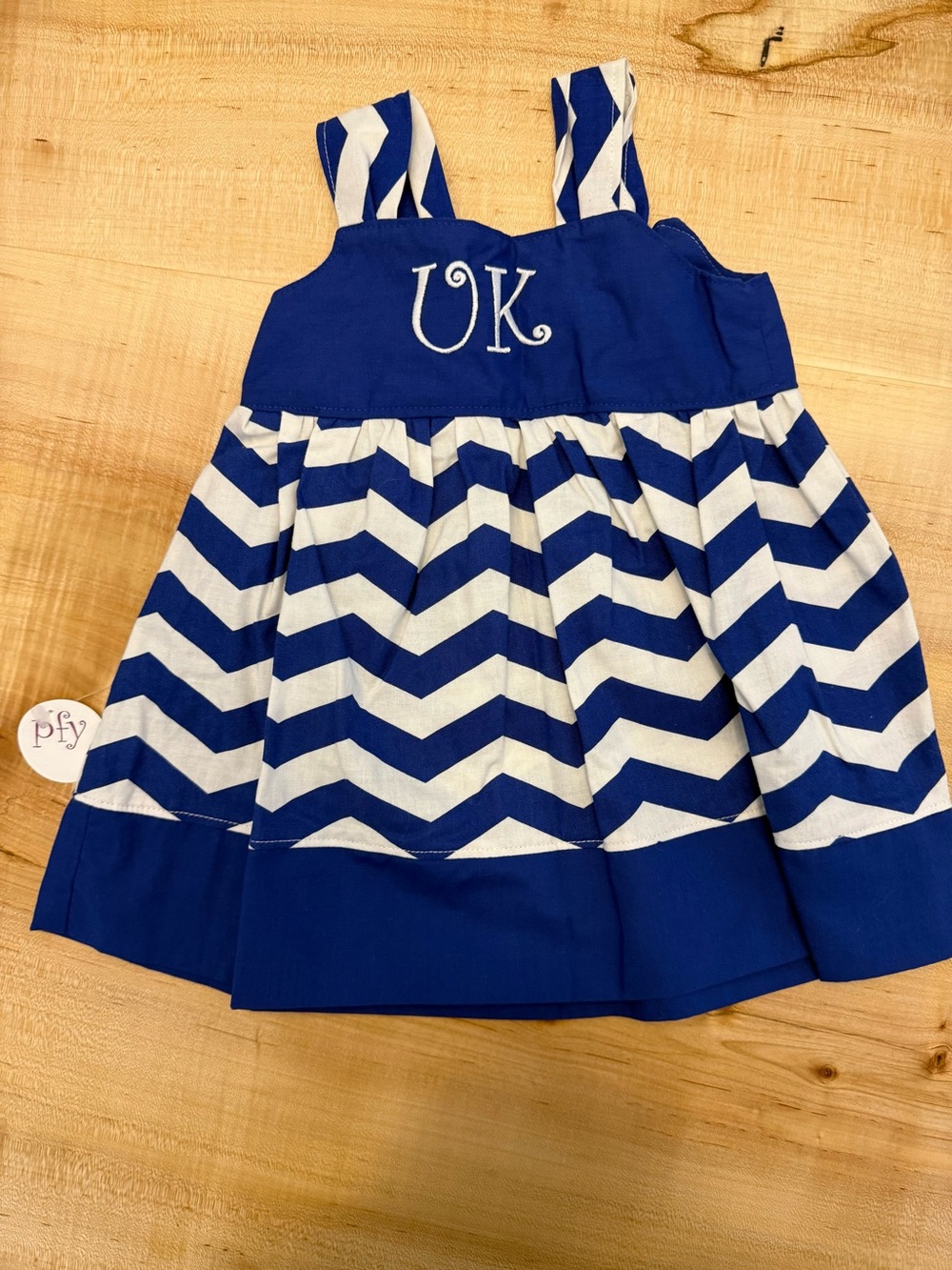 Baby Girl Dress 6-12M Blue White Chevron Sundress Personalized “UK” Wildcats NWT